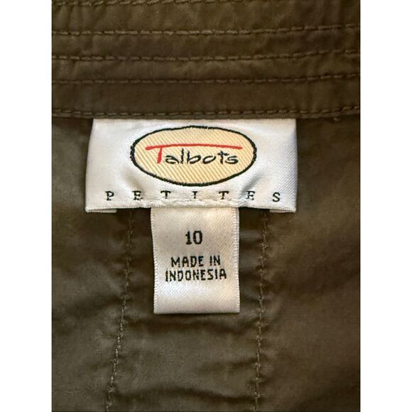 Talbots Petites 10P Olive Green Cotton Utility Jacket Safari Style Casual Blazer - Picture 10 of 11